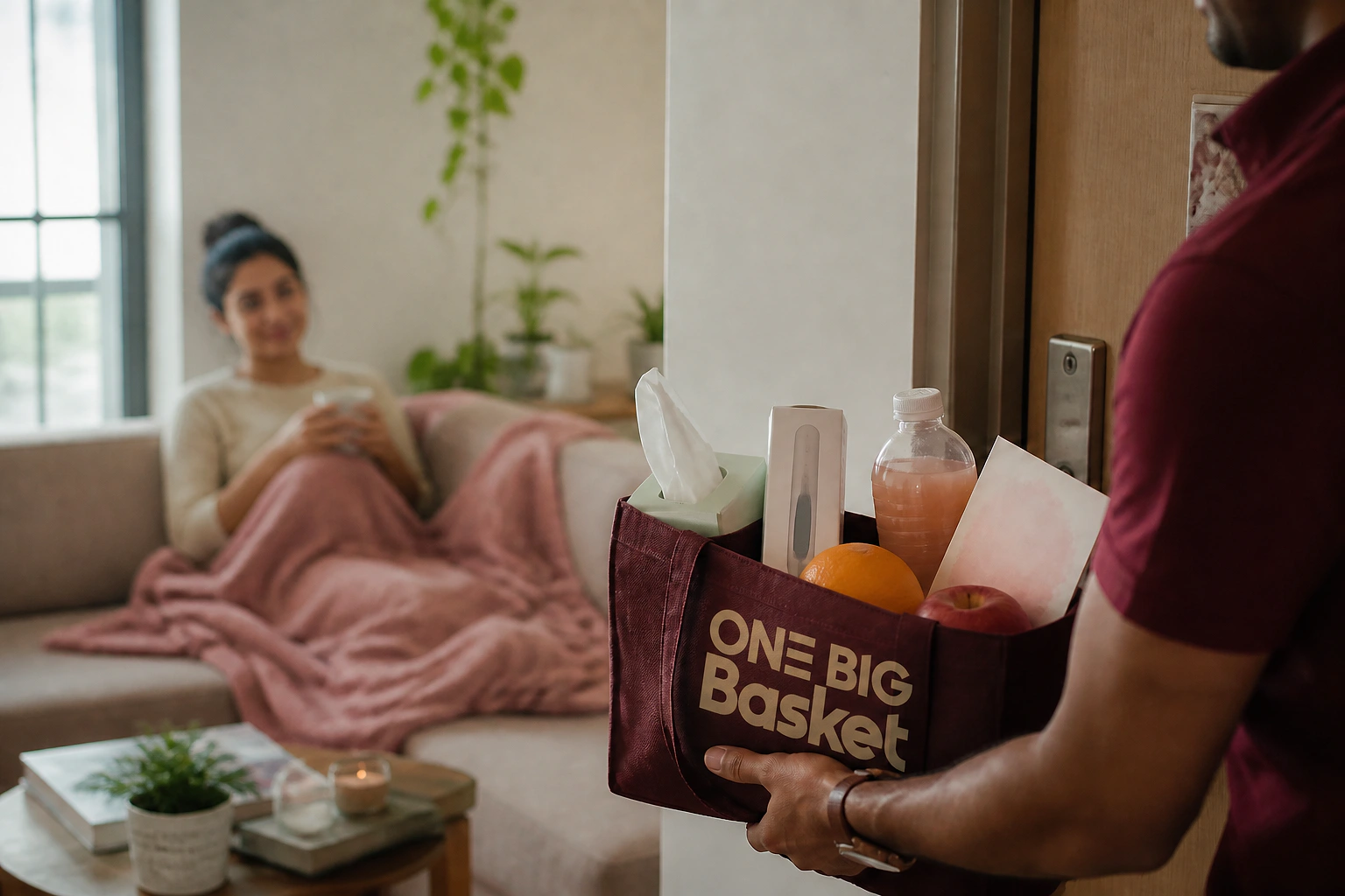 An everyday care bag being delivered to someone resting at home